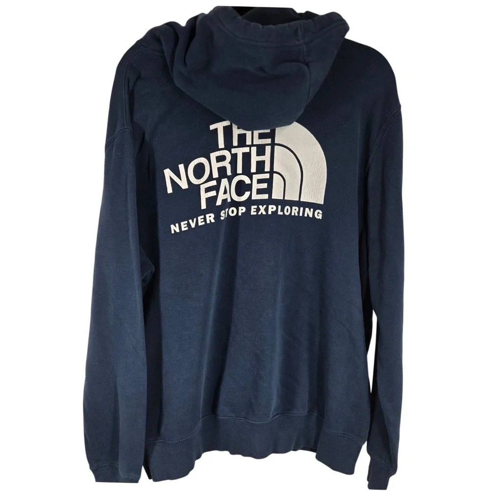 The North Face Hoodie Men's XL‎ Navy Never Stop Exploring Pullover Distressed